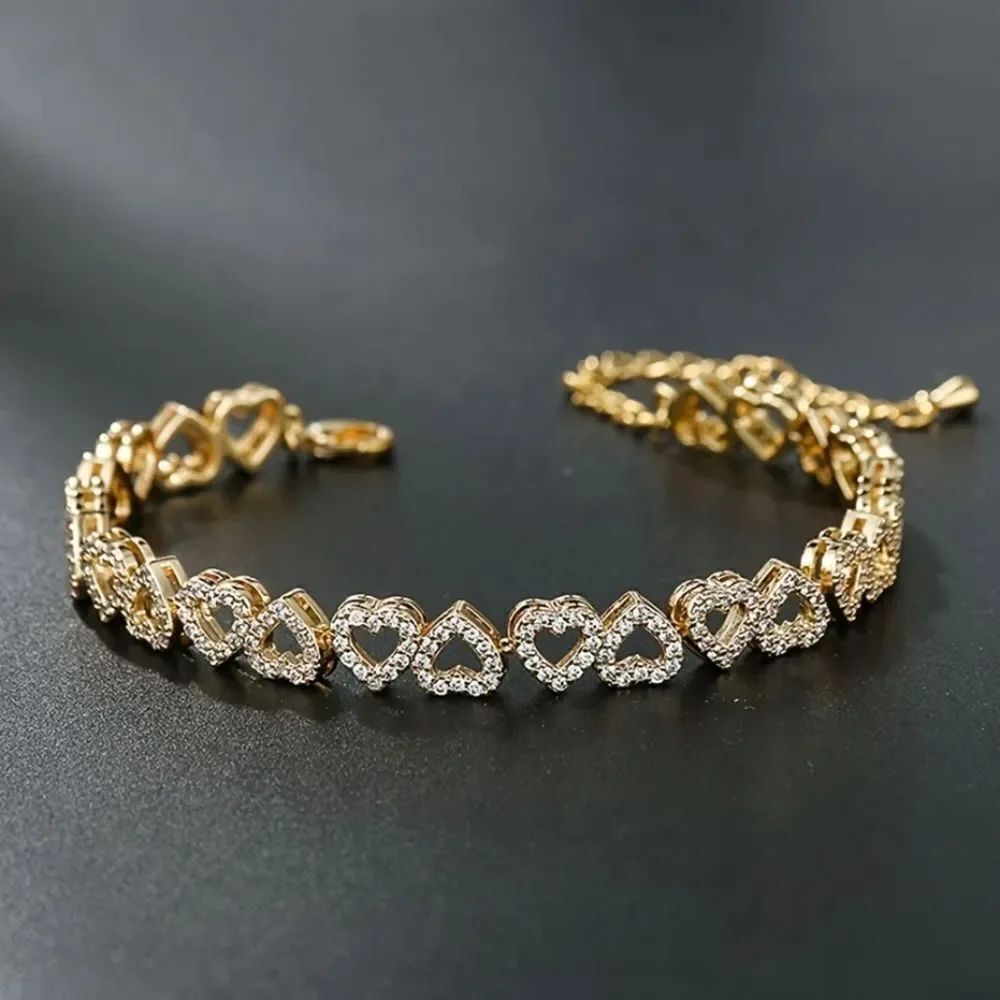 18K Gold Plated Diamond Heart Bracelet